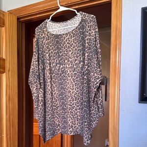 Black and Brown Animal Print Oversized Boxy Long Sleeve Top